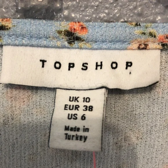 NEW Topshop Jersey midi dress pale blue women’s 6 floral cottagecore ruffle - Picture 7 of 16